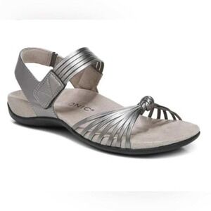 Vionic 9 Sandals Pewter Metallic Strappy Leather Orthotic TALULAH Summer Glam
